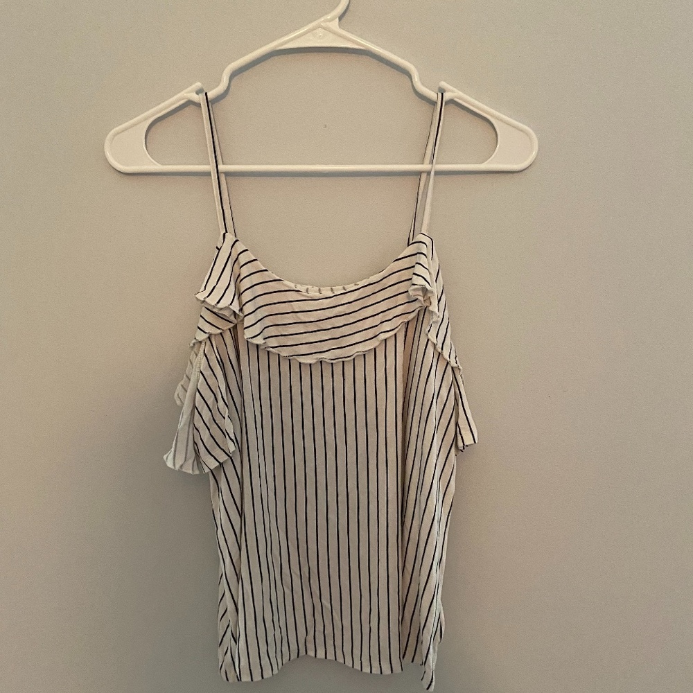 Striped Cold Shoulder Spaghetti Strap